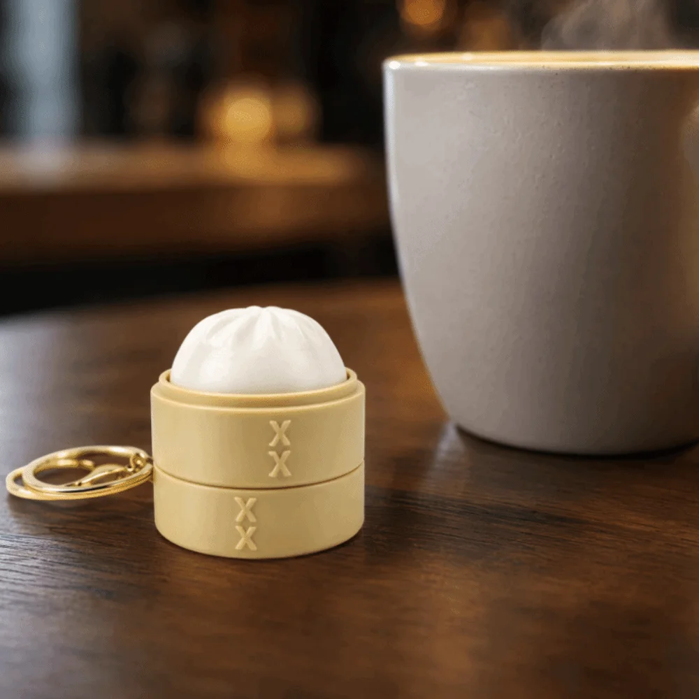 Soft Simulation Dumpling Keyboard Keychain Weave Pattern Portable Design Steam Bun Pendant Crisp Click Sound