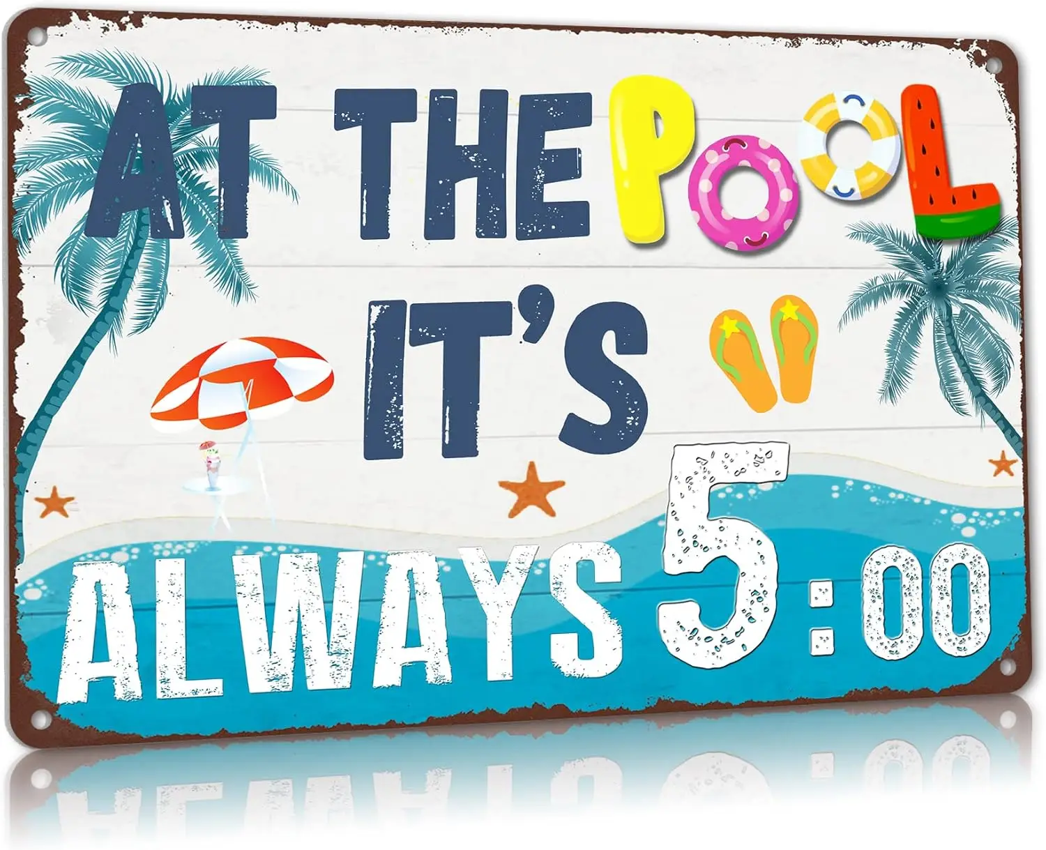 Pool Decorations Outdoor, Funny Rules Signs Margaritaville Decor Its 5 O;clock Somewhere Metal Sign -aluminum