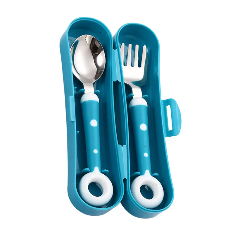 

1Set Silicone Handle Stainless Steel Kids Tableware Spoon Fork for Toddlers Hand Eye Coordination Training Baby