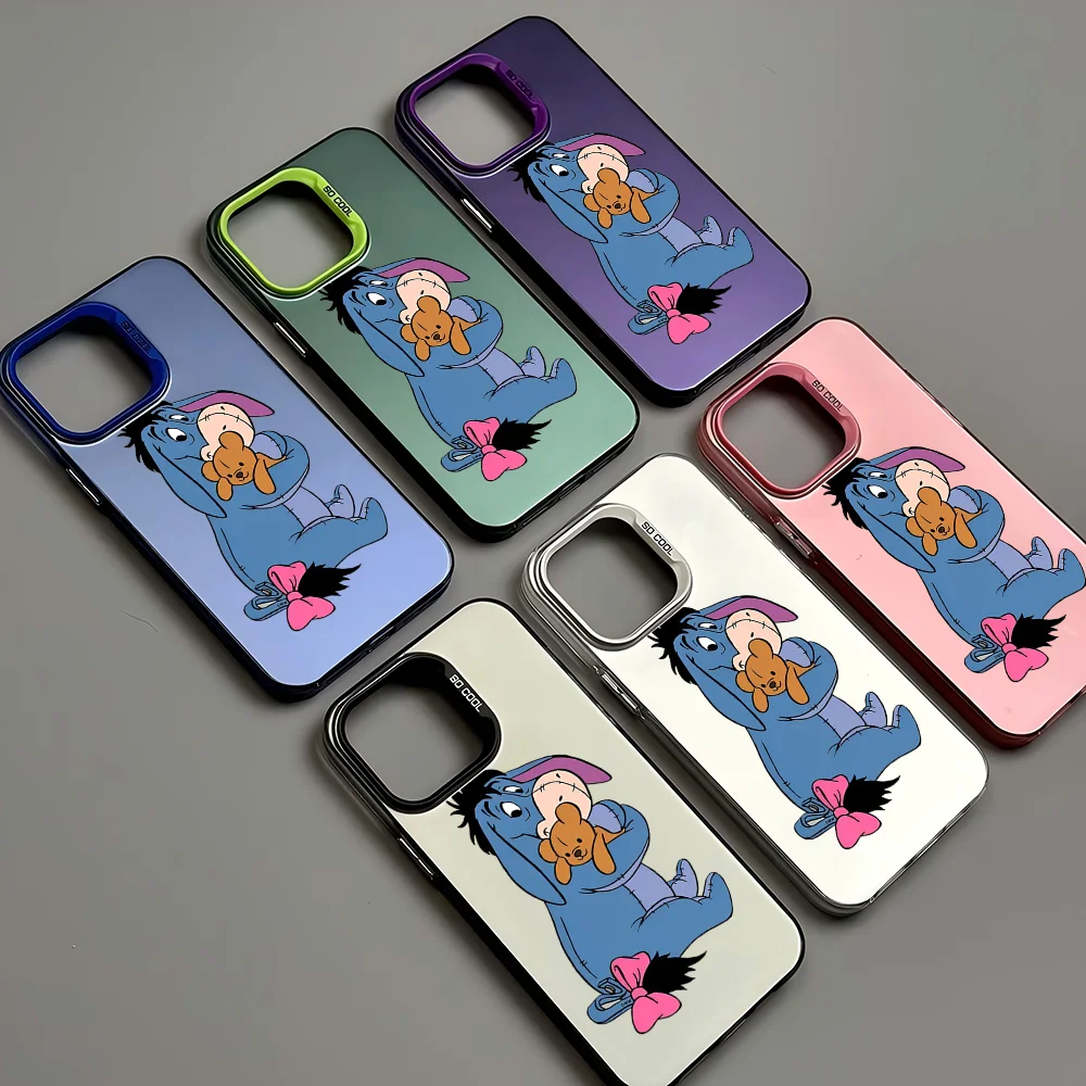 Disney Cute Cartoon Eeyore Phone Case IMD Color Silver Shell For IPhone 16 15 14 13 12 11 X XR Pro Max Plus