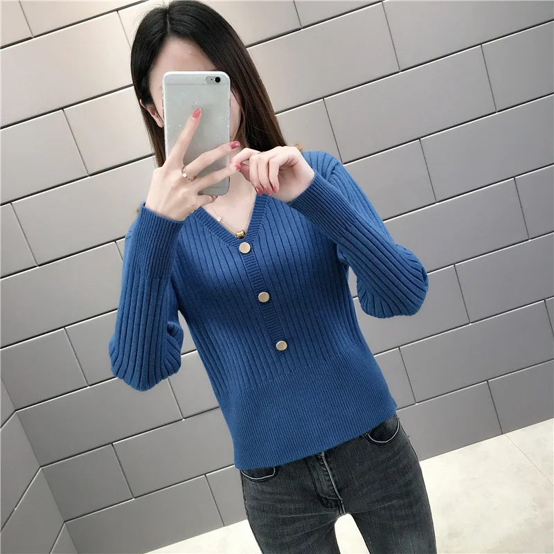 

Women Sweater Long Sleeve Top Knitted Pullover V-Neck Fashion Woman Winter 2023 Basic Female Clothing s T250