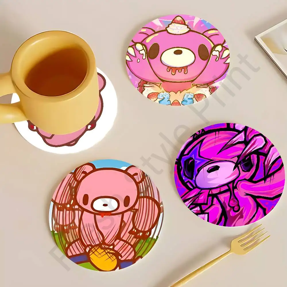 

Pink Bear G-Gloomys Kawaii Round Anime Wooden Coasters DIY Decorations Birthday Valentine Gifts
