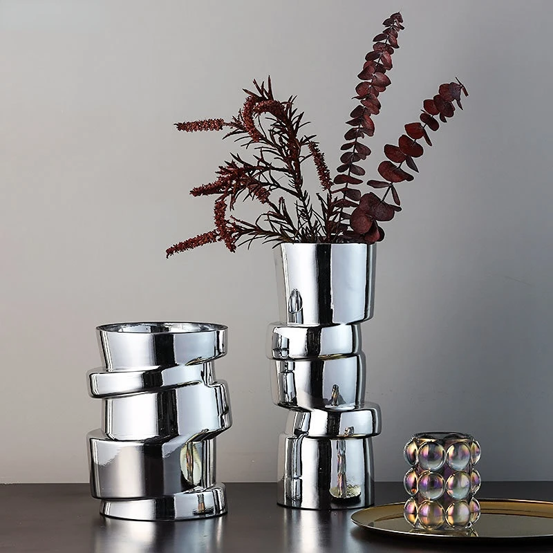 Silver Glass Vase  Geometry Twist Shape Displacement Section Hydroponics Flower Pots Terrarium Decoration Accessories Vases Pots
