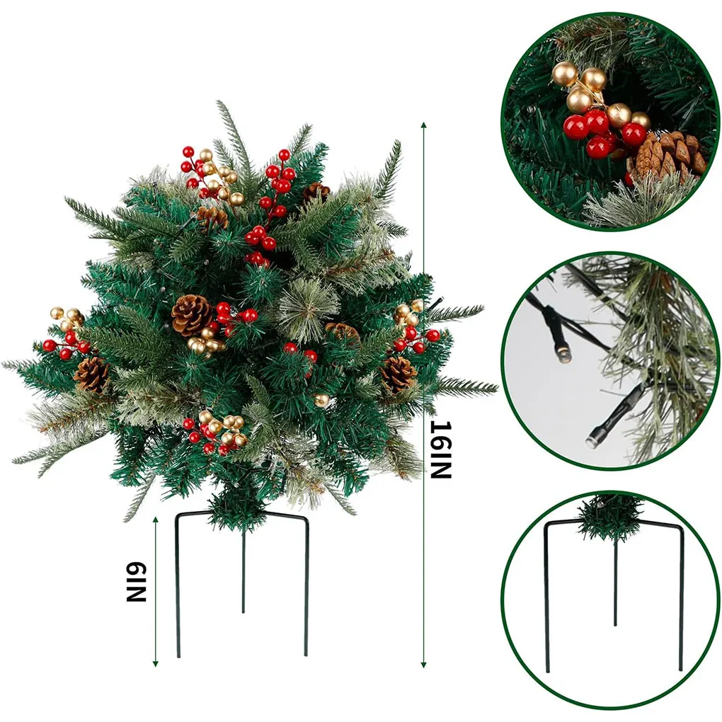 Decorative Christmas Pine Tree Outdoor Lighted Faux Yard Tree With 8 Lighting Modes Realistic Christmas Tree With Cones And Red