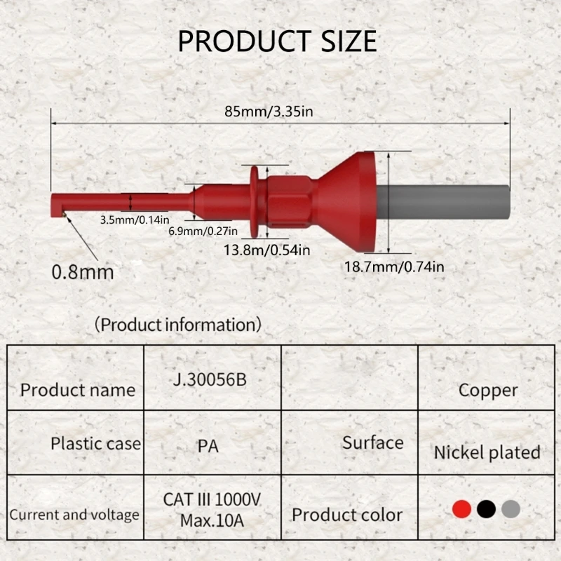 F92C اختبار خطاف الاختبار الإلكترونية مقطع لمقاطع 2 مم IC Grabber مع سلك مرن 2x
