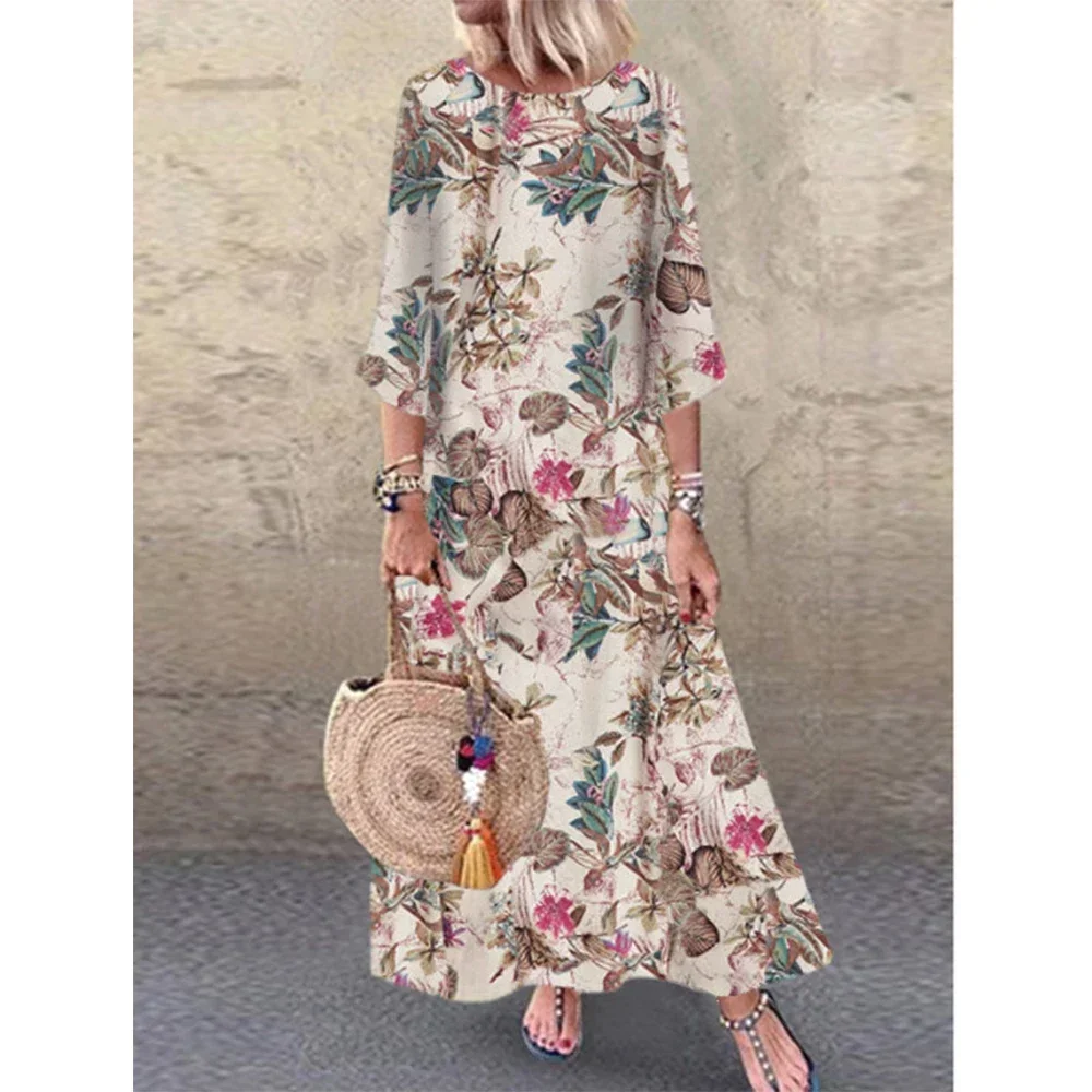 

New Plus Size Long Dress Women 2024 Oversized Casual Loose Pullover Printing Skirt for Female Vestidos Dress Summer Dress