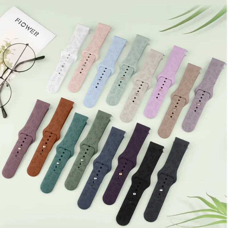20mm kwiatowy wygrawerowany pasek do Samsung Galaxy Watch 6/5/4/aktywny 2/5 Pro 45mm 40mm 44mm/zegarek 6 4 klasyczny/zegarek 3 41mm
