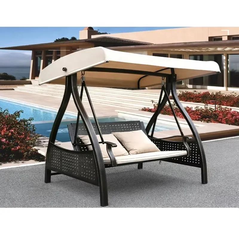 Modern Leisure Aluminum Patio Swing Chair with Canopy Two-Seater Garden Rocking Chair Outdoor Furniture for Adults