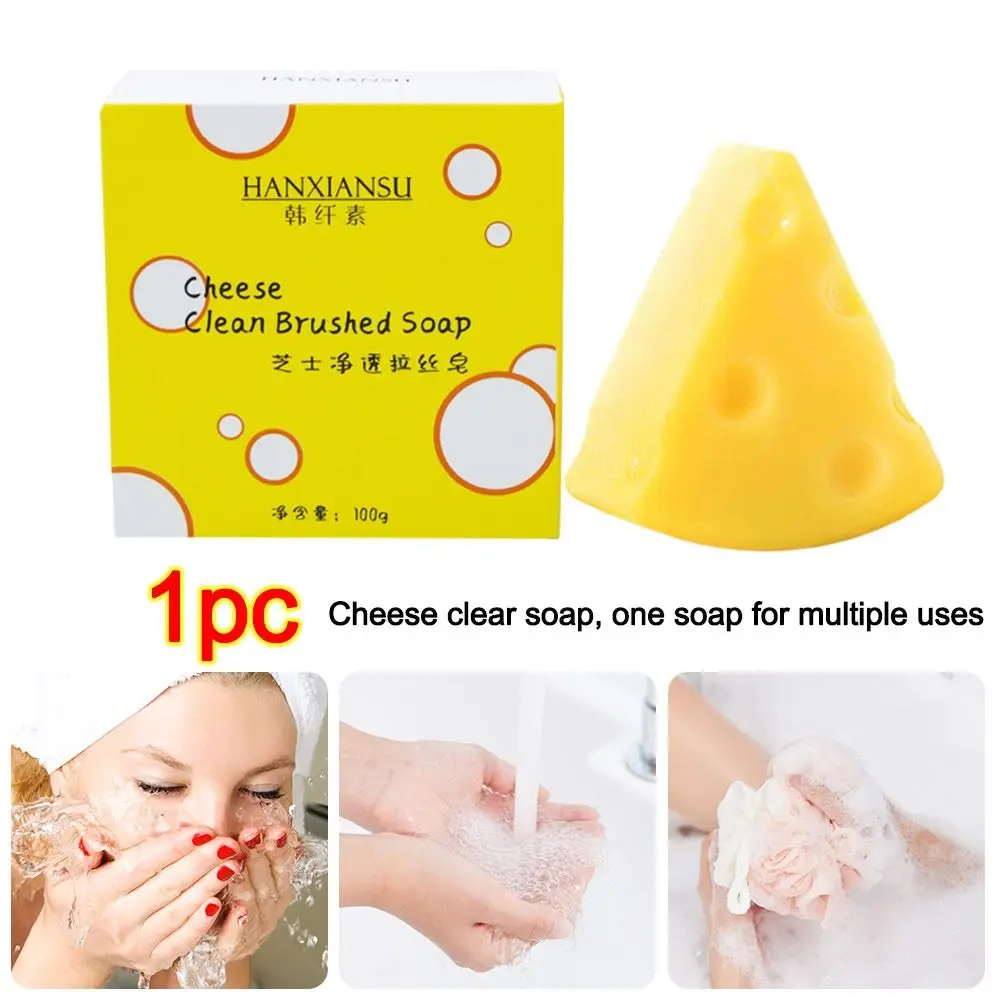 Fashion Cheese Mite Removal Soap with Bubble Net Triangle Face WashSoap Removal Blackheads Bath Soap