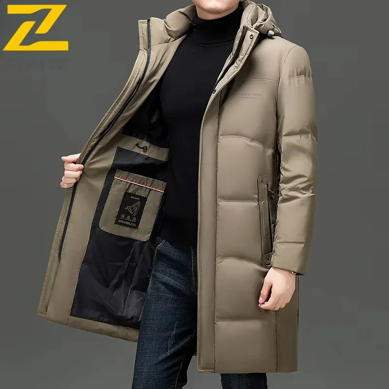 Light Luxury 90% Duck Down Coat Men's Winter Fashion Long Detachable Hooded Down Jacket Male Casual Thickened Long Puffer Jacket