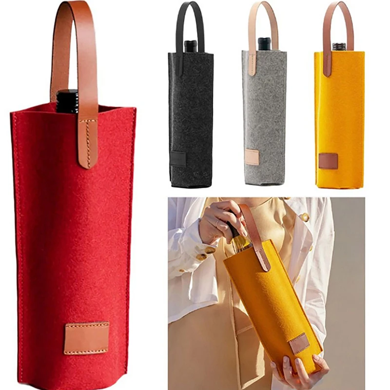 1Pc Wine Bag Felt Single Bottle Insulated Tote Bottle Wine Carrier Bag Padded Wine Cooler Gift For Wine Lovers Or Wedding