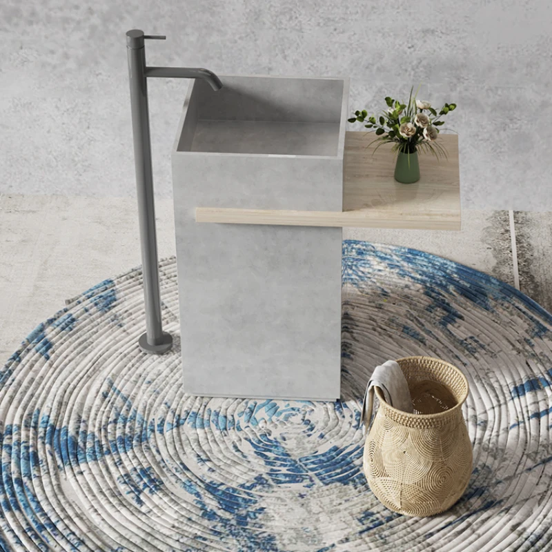 Cement gray rock slab small apartment floor-to-ceiling rock slab washing table hand washbasin column basin