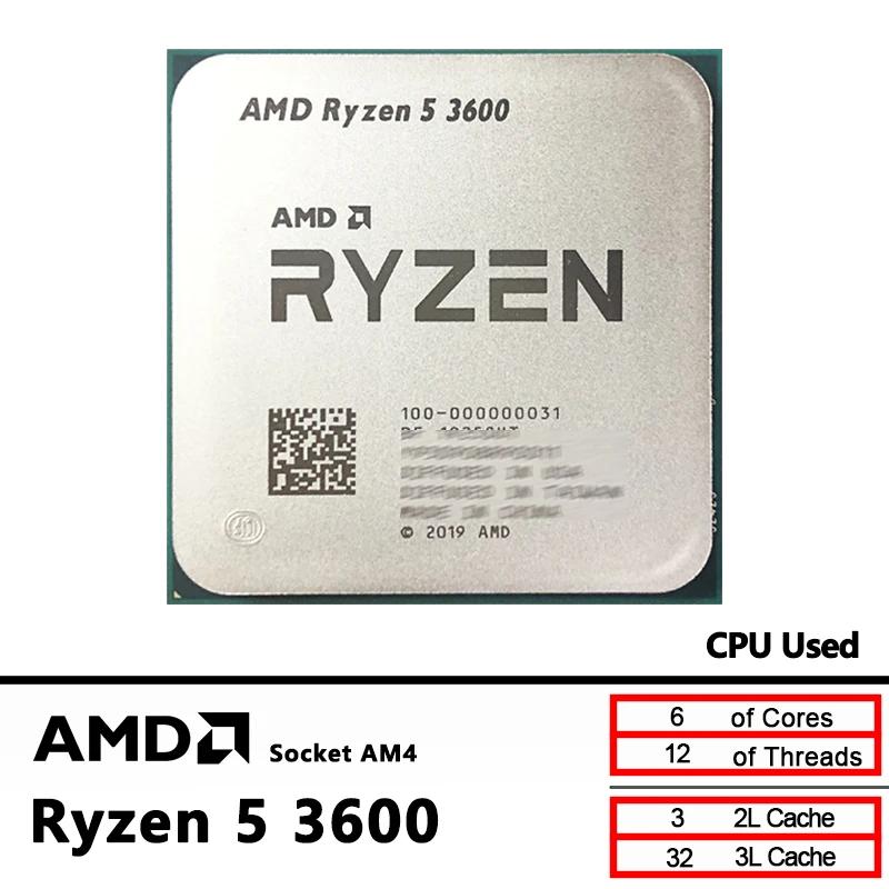 Procesador AMD Ryzen 5 3600 CPU R5 3600 3.6 GHz GAMING Zen 2 7NM 65W L3=32M 100-000000031 Socket AM4