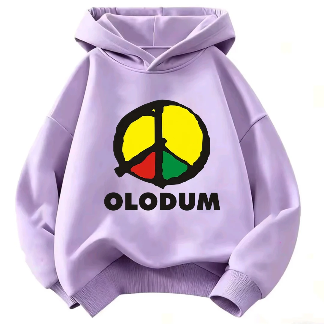 Kids Hoodie Olodum Peace Symbol Yellow Red Green Print Long Sleeve Pullover Sweatshirt Boy Girl Casual Autumn Children Outerwear