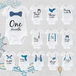 Baby Grow Monthly Milestone Baby Bodysuit 1-12 Month Newborn Romper Photography Prop Outfit Toddler Clothes Infant Shower Gift