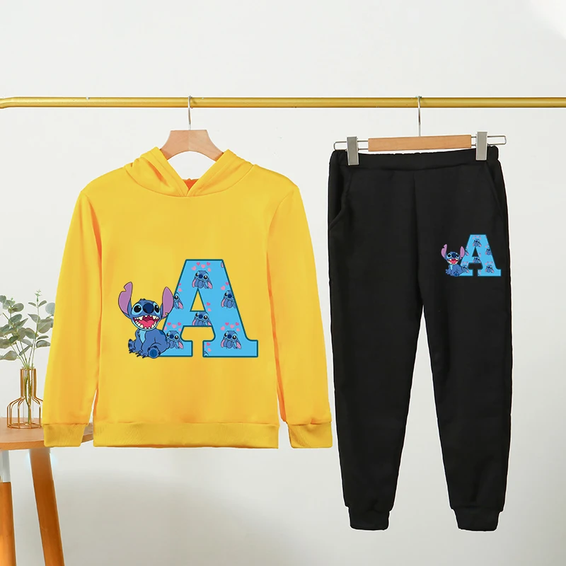 

Kawaii Stitch Hoodie for Girls Casual Long-sleeves Sweatshirt+long Pants Sets for 2-13 Years Kids Autumn 2pcs Set Clothing