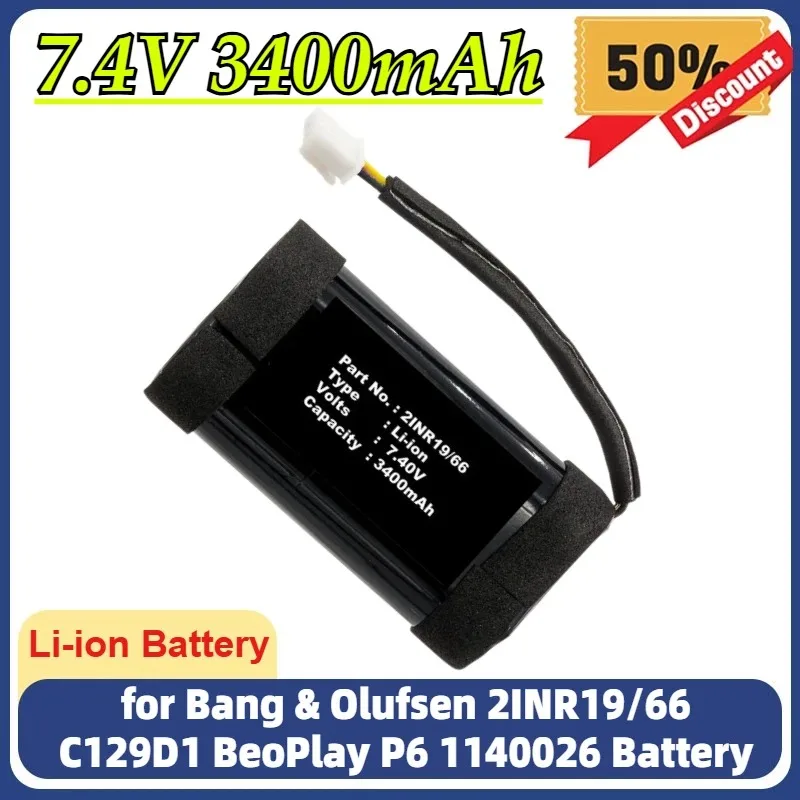 7.4V 3400mAh for Bang & Olufsen 2INR19/66 C129D1 BeoPlay P6 1140026 Battery