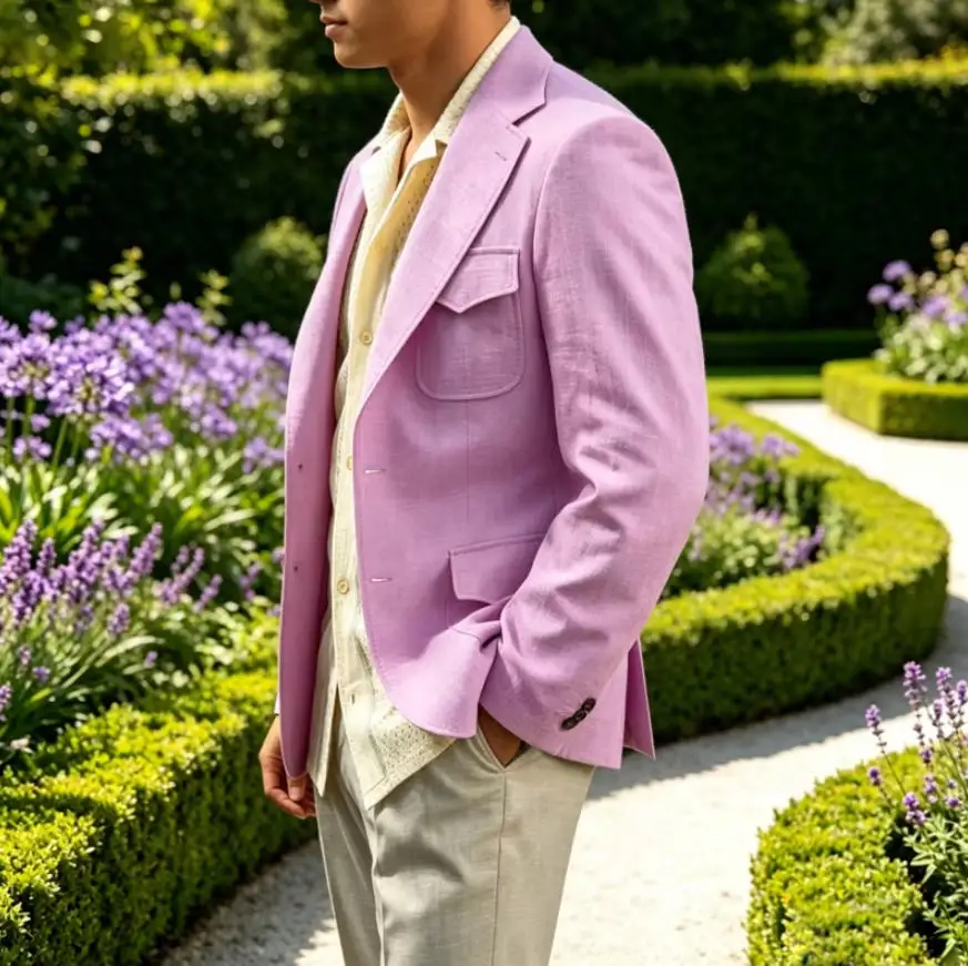 Only Classic Men's Linen Blazer 1PCS with Flap Pockets for Wedding Prom Notched Lapel Slim Fit Breathable Suit Jacket Daily Wear