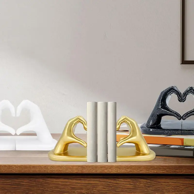 Book Ends For Shelves Decorative Resin Love Finger Statue Non-Skid Bookend For Coffee Tables Mantels TV Stands