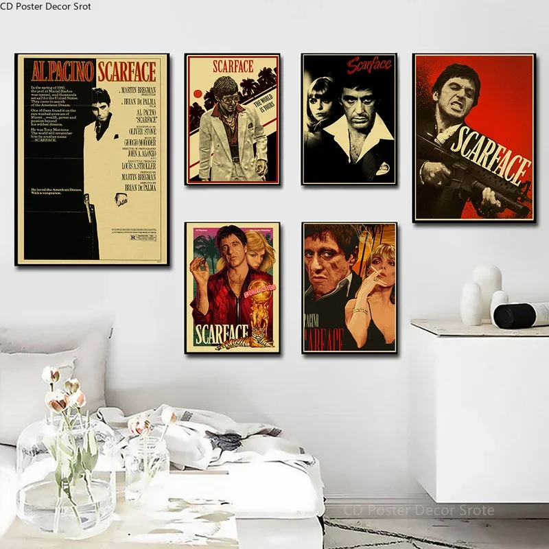 الفيلم الكلاسيكي سكارفيس ريترو المشارك كرافت ورقة الملصقات DIY بها بنفسك خمر غرفة المنزل مقهى سينما ديكور الجمالية الفن طلاء جدران