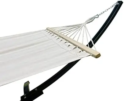 12Ft. Powder Coated Galvanized Steel Arc Hammock Stand w/Single Person Beige Bed. New Indoor/Outdoor Design(Black)