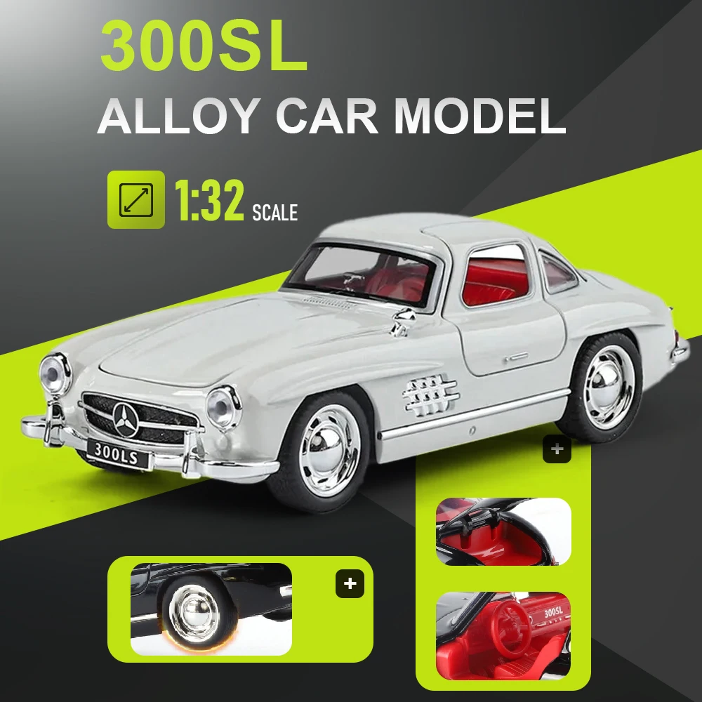 

1:32 Scale 300SL Toys Cars Alloy Diecasting Models Pull Back Doors Opened Supercar Miniature Vehicles Models Collectible Item