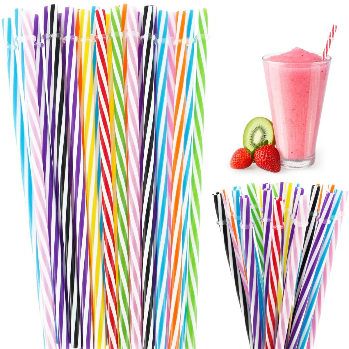 24Pcs Drinking Striped Straws Reusable Hard Plastic Straws with Cleaning Brush Candy-Striped Wedding Party Decor Drinking Straws