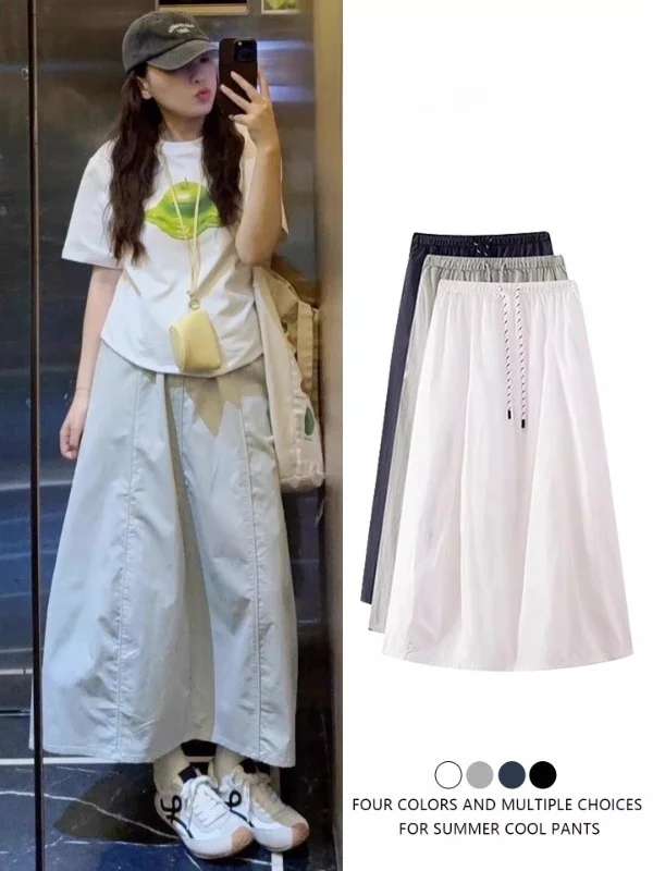 plus Size Khaki Pumpkin Skirt Women's Summer Thin High Waist Casual Loose Drapey A-Line  Skirt Breathable Skin-Friendly