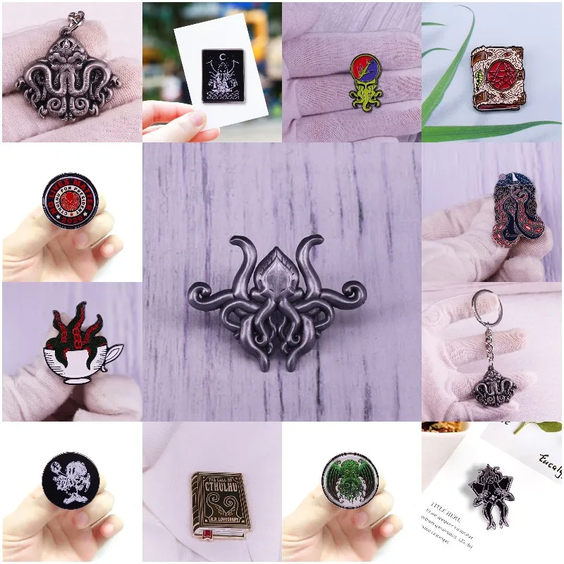 Cthulhu Mythology Enamel Pins Custom Novelist Literary Image Tentacle Squid Octopus Brooch Lapel Pin Copper Badge Jewelry Gift