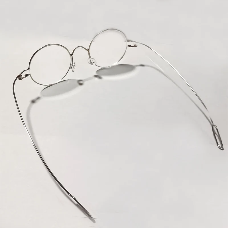 Handmade circular metal anti blue light prescription reading glasses without screws,stainless steel straight leg prescribe glass