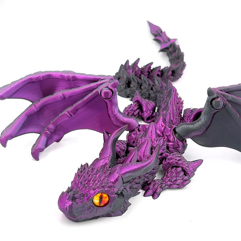 1pc 3D Printed Winged Carriage Dragon Figurine With Random Eyes, Art Deco Resin Dragon Sculpture, Tabletop Animal Theme Decor