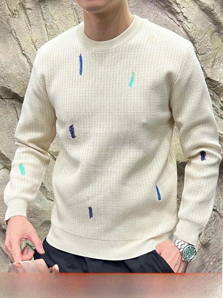 

Ele Embroidered Knitted Sweater Soft Fabric round Ne Couple Casual Sle Autumn Comfortable Breathable Skin-friendly