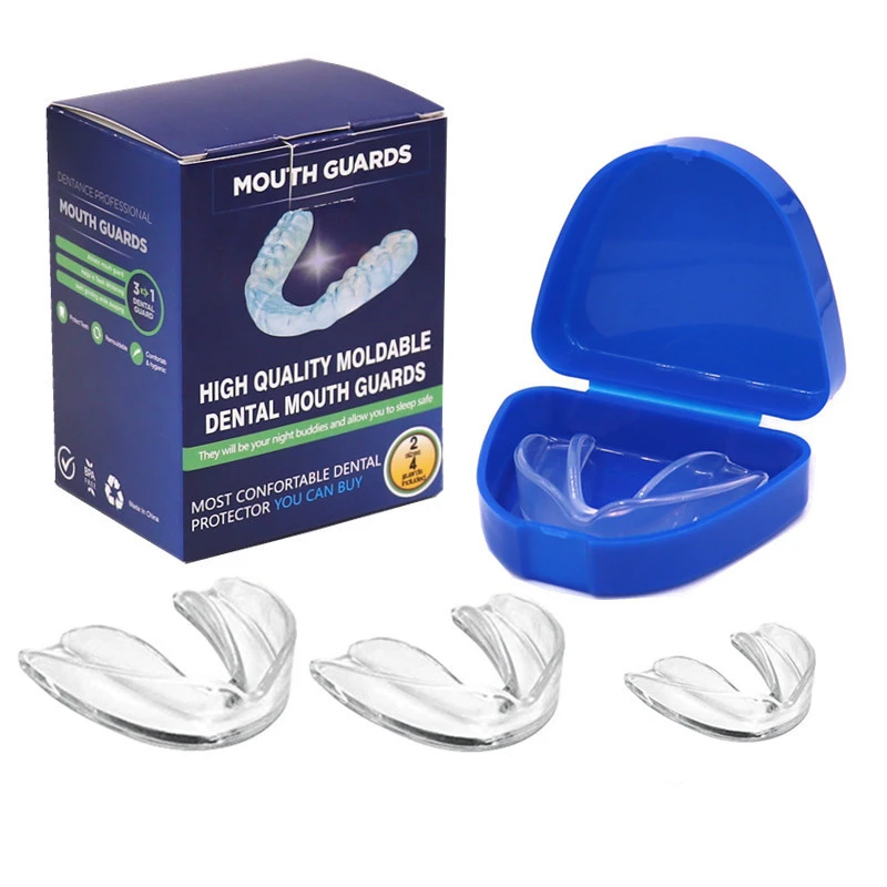 

4pcs/Box Transparent Anti Snore Mouthpiece Silicone Material 2 Regular+2 Large Prevent Teeth Grinding and Reduce Snoring