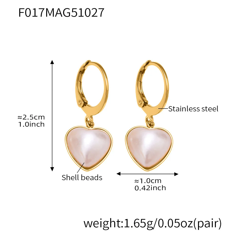 Niche design heart-shaped shell bead earrings, simple and light luxury, fashionable, versatile, stylish and personalized drop ea