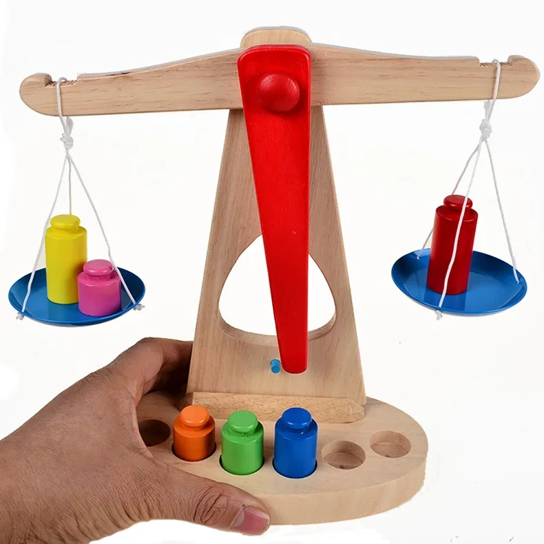 Báscula de equilibrio de madera colorida, Péndulo de frijol Libra, juguetes de desarrollo de aprendizaje temprano para niños, regalo de juguete de matemáticas para bebés