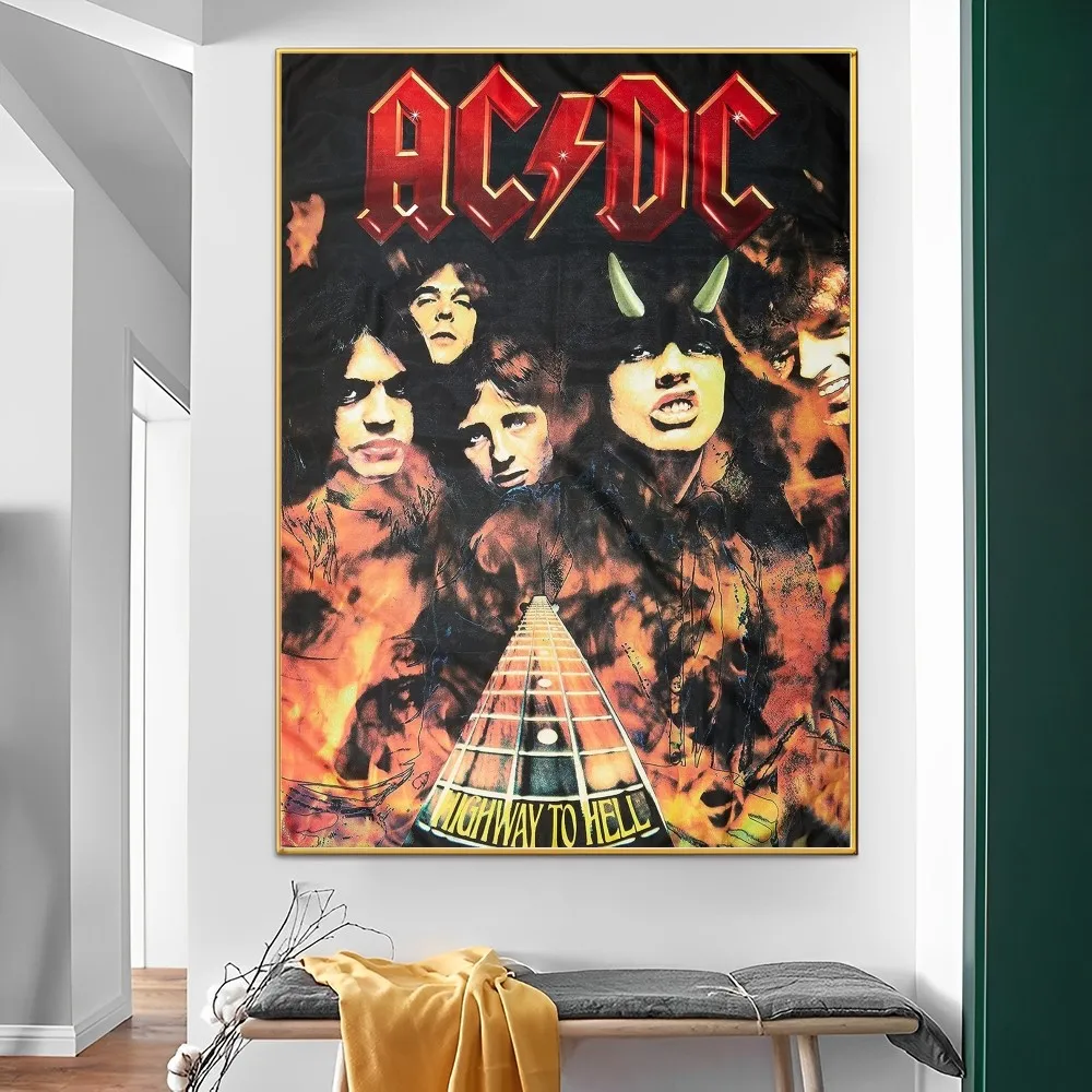 Rock Singer A-AC D-DC Band Poster Self-adhesive Art Poster Retro Kraft Paper Sticker DIY Room Bar Cafe Vintage Decorative