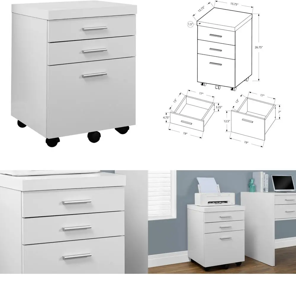 

White Hollow-Core 3-Drawer File Cabinet with Casters