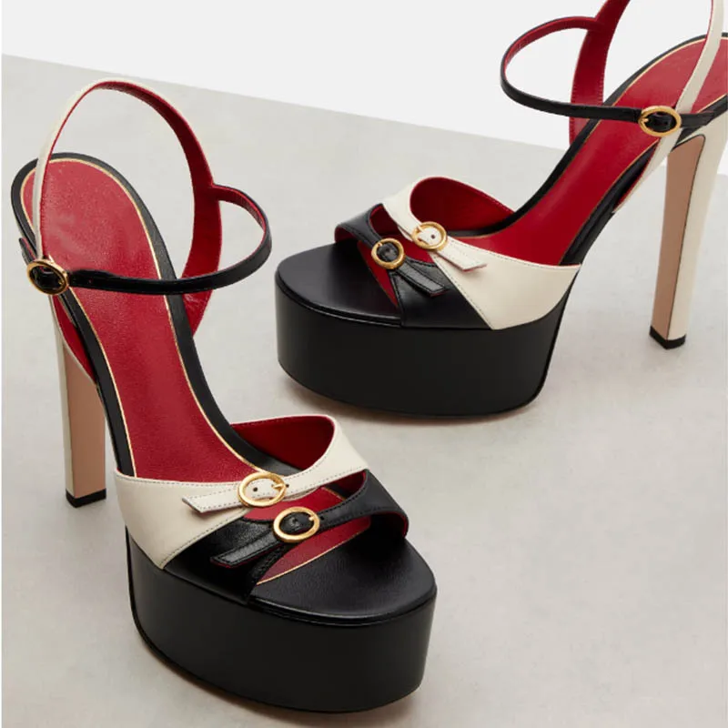 French Style Luxury High-Heeled Shoes with Thick Toe and Hollowed Out Back for Banquets, Women's Buckle Strap Sandals view 3