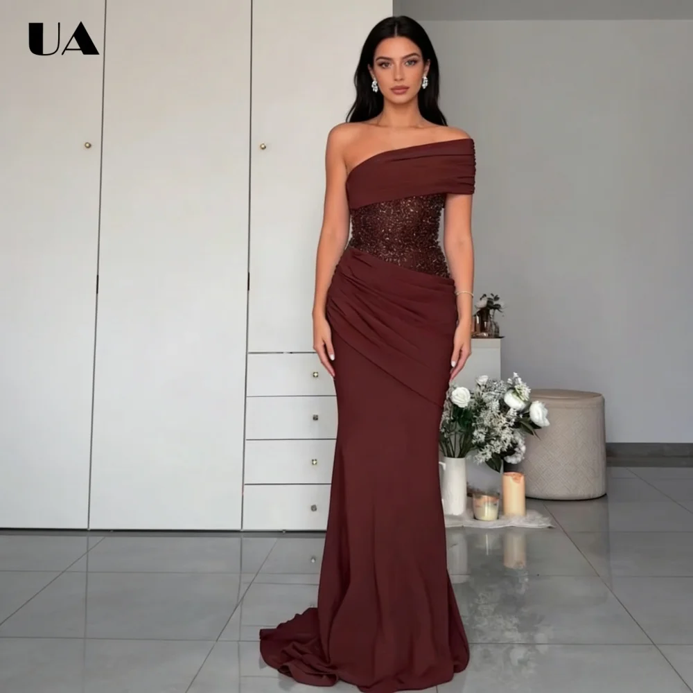 

Fashionable Mermaid Asymmetrical Neck Maxi Prom Dress, Sparkly Sequined Long Dress for Woman, Trendy One-shoulder Party Dress