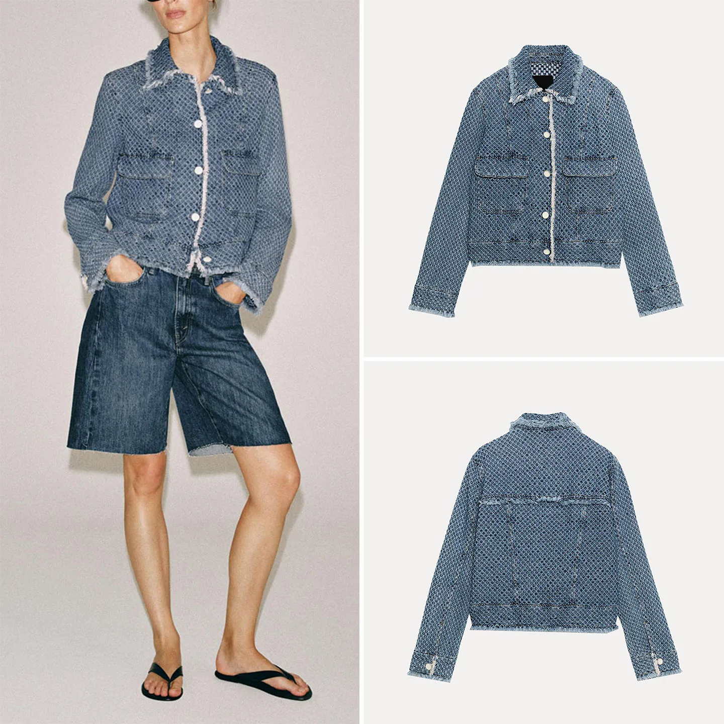 Women's Fashionable Long Sleeve Collared Denim Jacket with Pocket Button Detail Autumn 2026 New Arrival Short Outerwear