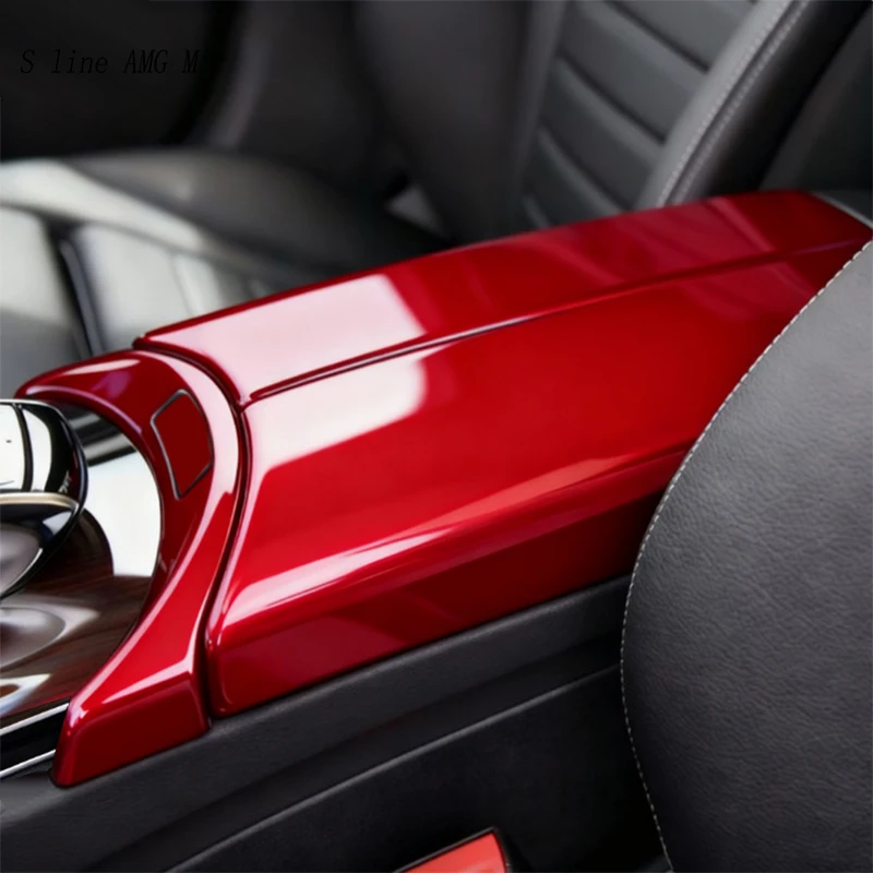 For Mercedes Benz C Class W205 GLC X253 2015-2021 Car Stowing Tidying Armrest Box Water cup Central control panel Cover Sticker