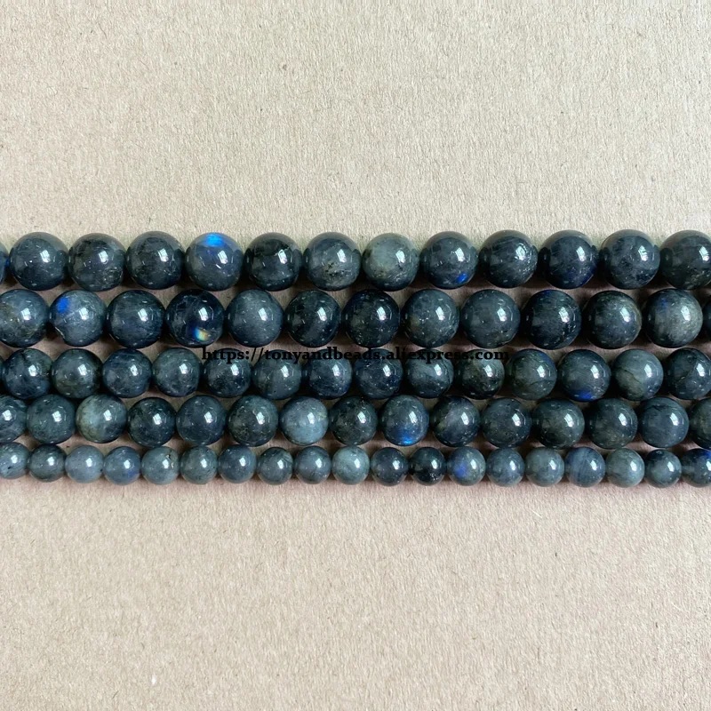 Genuine Semi-precious Natural A Quality Madagascar Black Labradorite Stone Round Loose Beads 15\