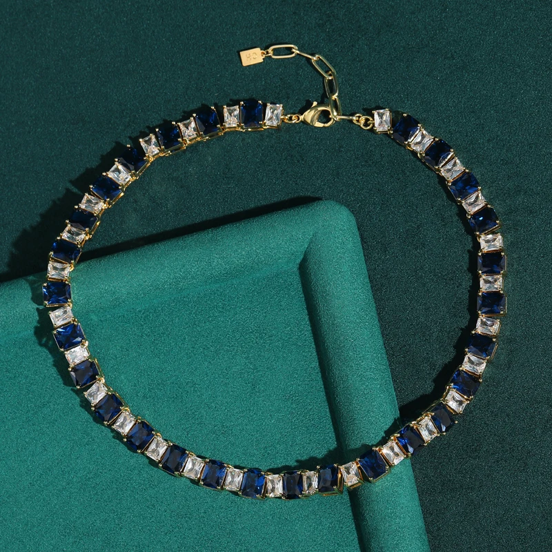 Vintage Square Crystal Blue Zircon Necklace Choker Women Gold Color Retro Luxury Wedding Bridesmaid Luxury Jewelry 2026 Party