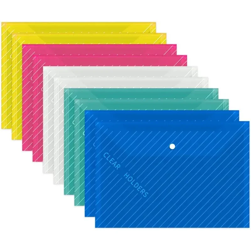 Aktenumschläge aus Kunststoff im A4-Format (10 Stück) – transparente Ordner mit Druckknopfverschluss, perfekt für Schul- und Bürodokumente