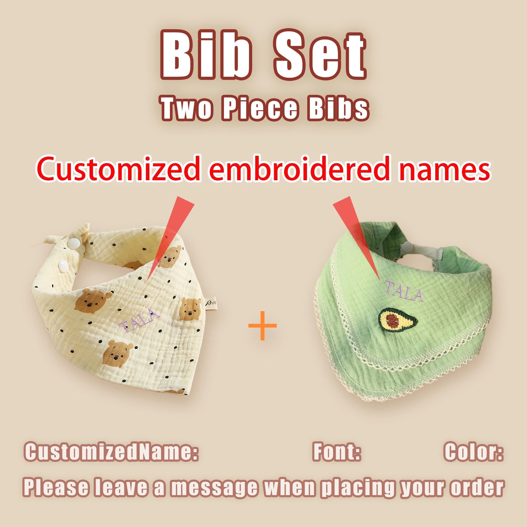 2 Teile/satz Anpassbare Wasserdichte Lätzchen Und Schürze Set für Baby Mädchen Personalisierte Gefüllte Name Spucktücher Neugeborenen Geschenk Set – Detail 5
