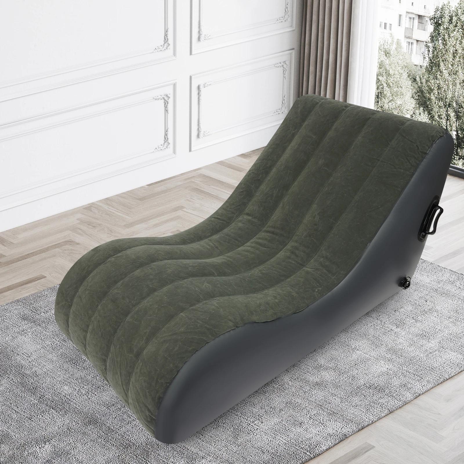 

PVC Flocking Gray/Rose-red Black Fabric Sofa Bed,S-shaped Folding Inflatable Sofa Floorstanding 89.9*140*69.9cm for Bedroom