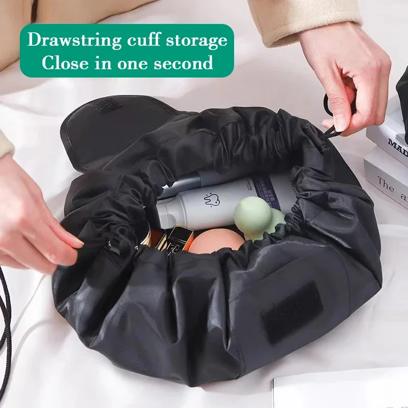 Hot Selling Drawstring Lazy Makeup Bag Portable Travel Cosmetics Large Capacity Simple Drawstring Storage Waterproof Bag Black