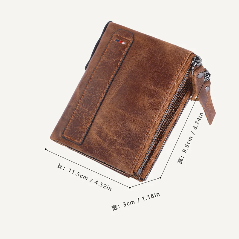 Genuine Leather Men's Wallet Short Fashionable Zero Wallet Cowhide Double Zipper Wallet