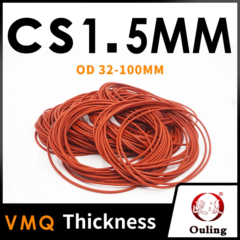 10PCS/Lot Red VMQ O‑Ring CS1mm OD55-100mm Good Elasticity Silicone Rubber Gasket Washer For Machinery Plumbing Sealing