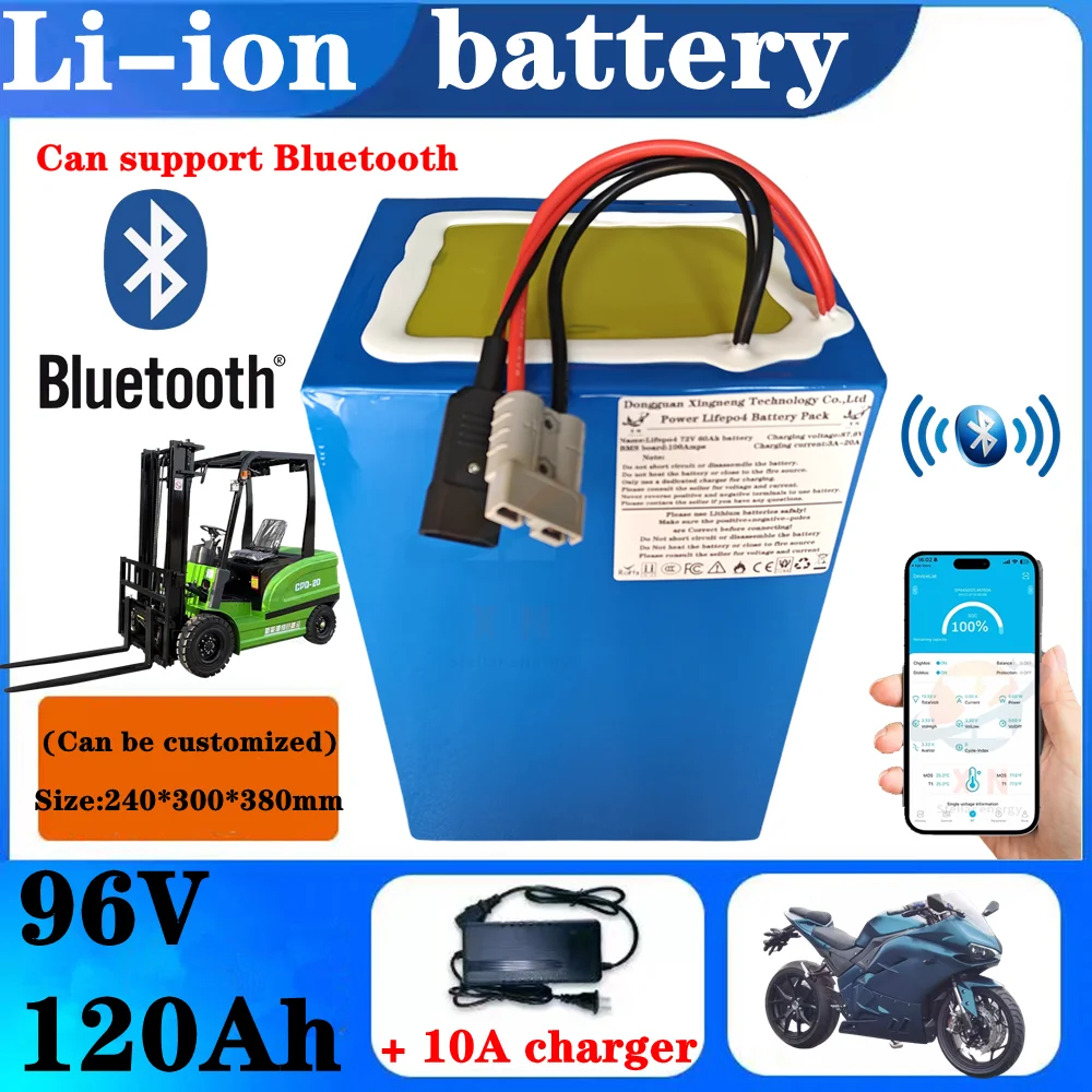 Batterie lithium-ion XN avec chargeur 10A, Bluetooth, BMS, moteur 5000W, robot, scooter, vélo, moto, AGV, 96V, 120Ah